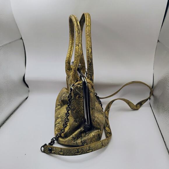 HOBO Glam Snake Leather Brown GINGER Satchel Crossbody Frame Convertible Bag - Picture 4 of 9